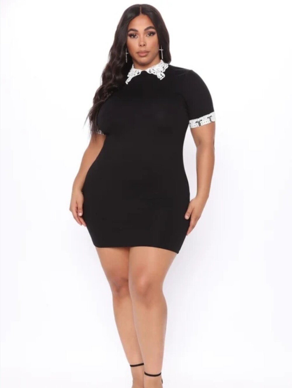 Fashion Nova Wednesday Collar Dress XL Black Bodycon Crochet Whimsygoth Vamp